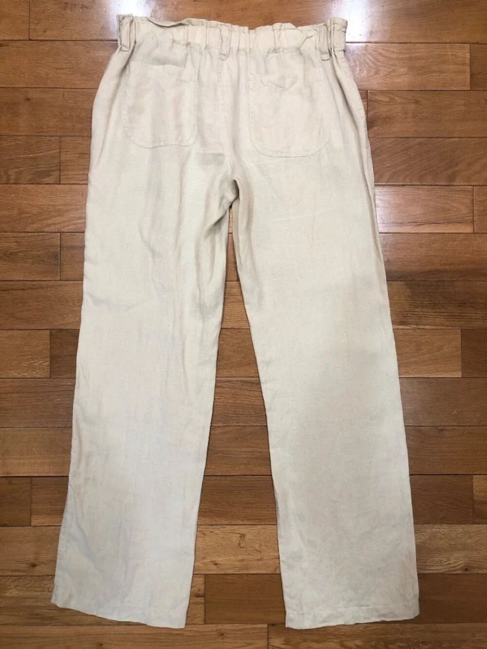 London Jean 100% Linen Wide Leg Paper Bag Waist Light Tan Pants Coastal Size 8